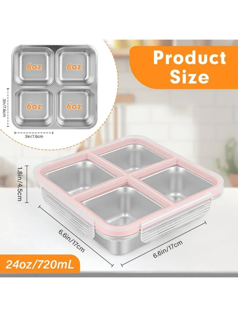 4 Pack Leakproof Stainless Steel Bento Snack Containers - Reusable Meal Prep